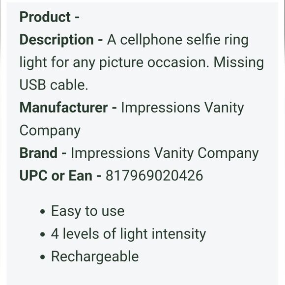 Impressions Glow Me USB Rechargeable Selfie Light - Picture 4 of 4